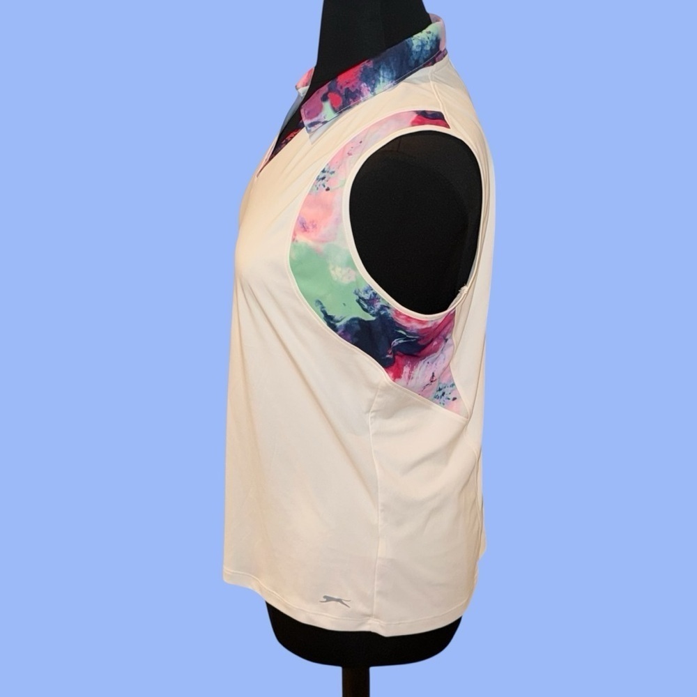 SLAZENGER Women’s Marble Pin Tuck Sleeveless Golf Polo - Multi Marble White XXL - Picture 3 of 13